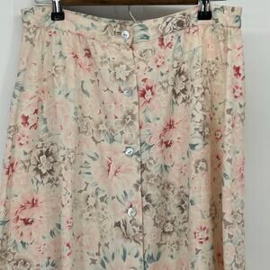 Essential Elements 100% Silk Floral Midi Skirt Women's Size S Multi-Color Boho
